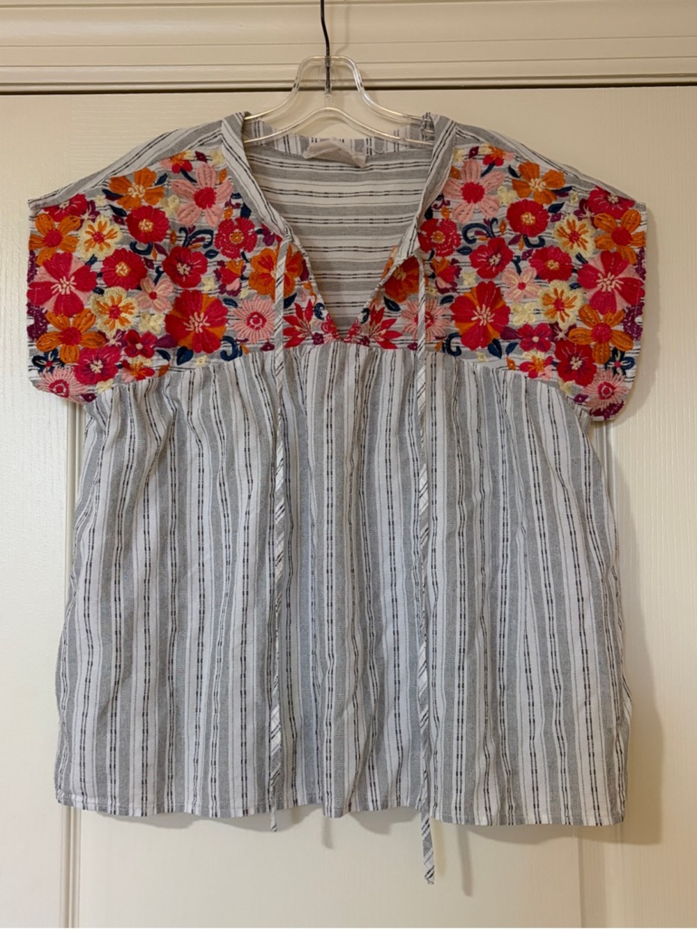 Savannah Jane Embroidered Floral Stripe Cotton Top